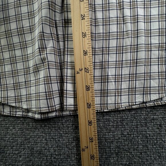 Faconnable Shirt Men Small Button Up Long Sleeve Classique Brown Blue Check - Picture 4 of 14